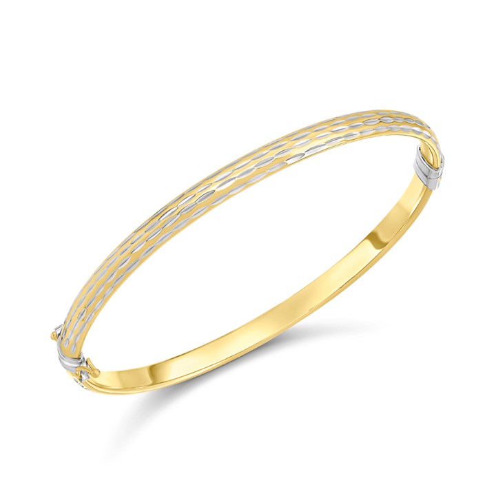AUREUS Sterling Silver & 9ct Bonded Gold Diamond Cut 4.75mm Bangle - M3540