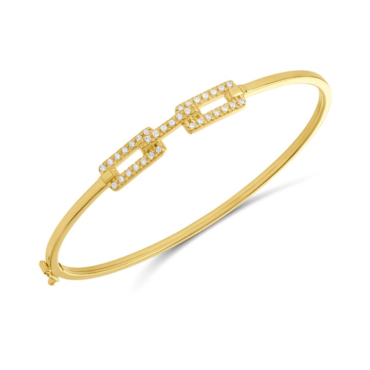AUREUS Sterling Silver & 9ct Bonded Gold Cubic Zirconia Chain Bangle - M3555