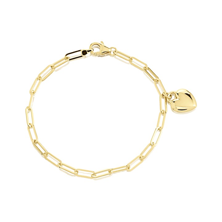 AUREUS Sterling Silver & 9ct Bonded Gold Heart Charm Bracelet - 7.5in - M3650