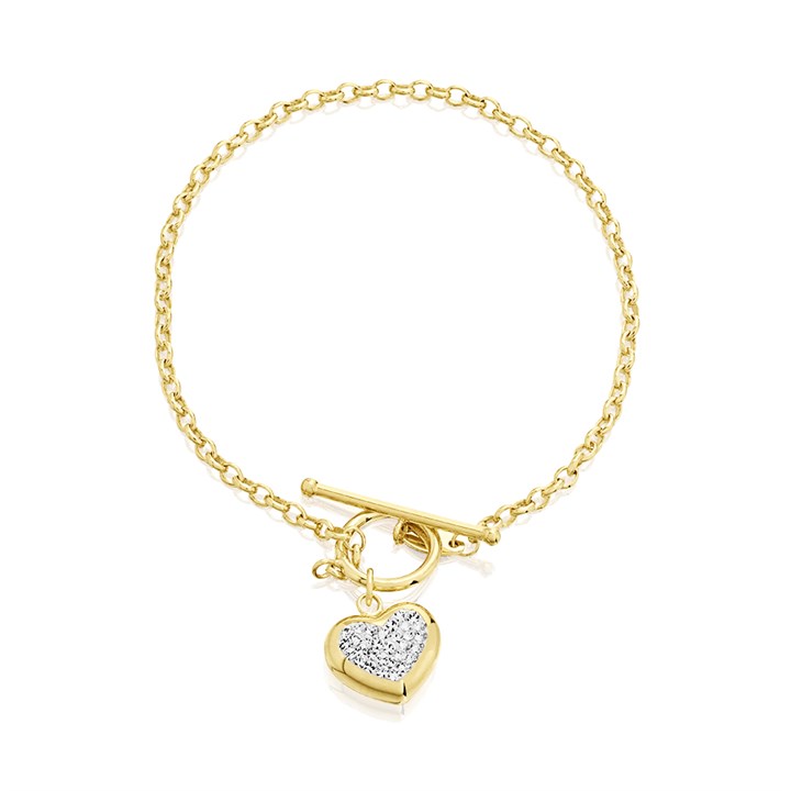 AUREUS Sterling Silver & 9ct Bonded Gold Crystal Heart Bracelet - 7.25in - M3660
