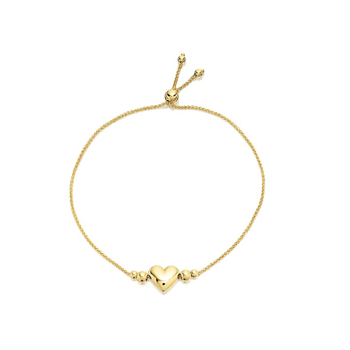 AUREUS Sterling Silver & 9ct Bonded Gold Heart Slider Bracelet - 9in - M3683