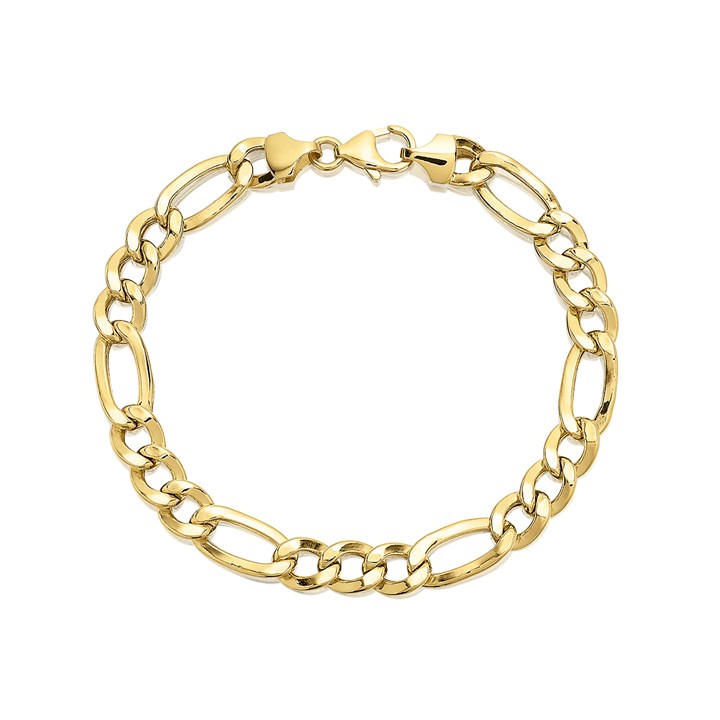 AUREUS Sterling Silver & 9ct Bonded Gold Figaro Bracelet - 8in - M3783
