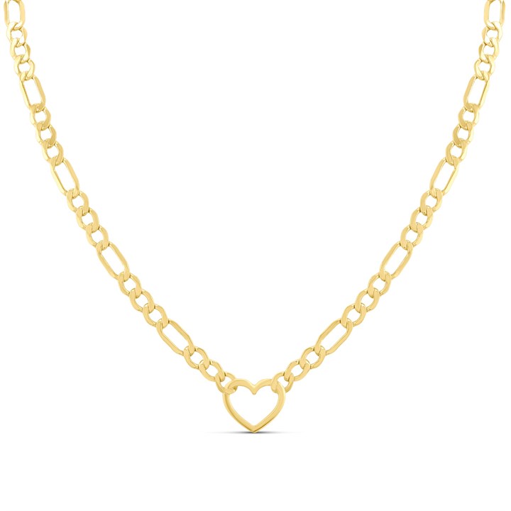 AUREUS Sterling Silver & 9ct Bonded Gold Figaro Heart Necklet - 17in - M3902