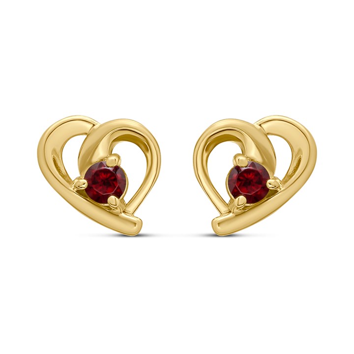 18ct Gold Plated Silver Vermeil Garnet Heart Stud Earrings - M5150