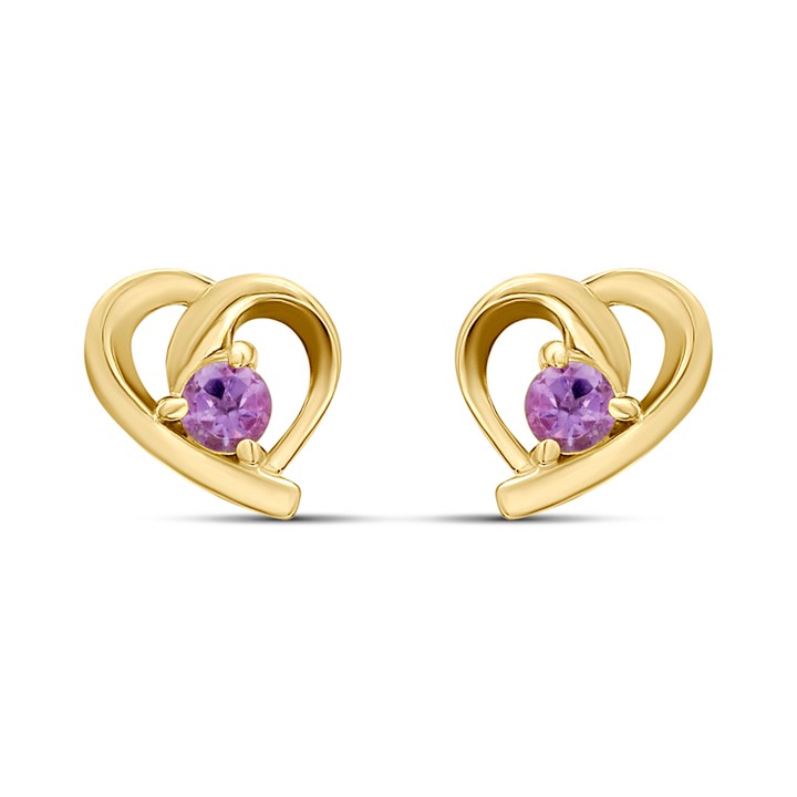 18ct Gold Vermeil Amethyst Heart Stud Earrings - M5151