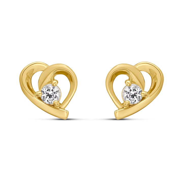 18ct Gold Plated Silver Vermeil White Topaz Heart Stud Earrings - M5153