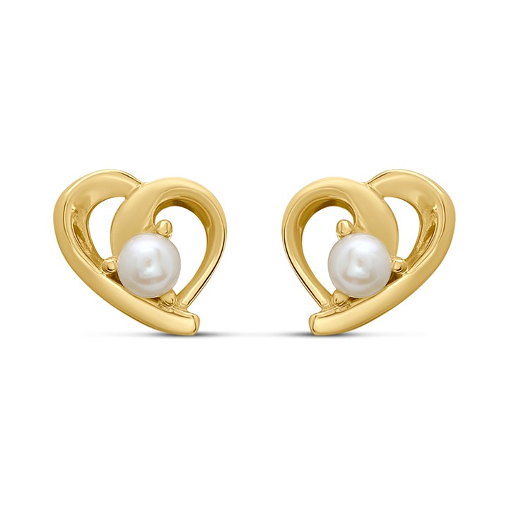 18ct Gold Plated Silver Vermeil Cultured Freshwater Pearl Heart Earrings - M5155