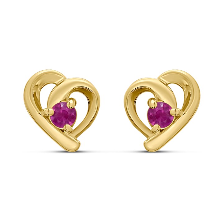18ct Gold Plated Silver Vermeil Ruby Heart Stud Earrings - M5156
