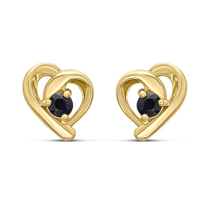 18ct Gold Plated Silver Vermeil Black Sapphire Heart Stud Earrings - M5158