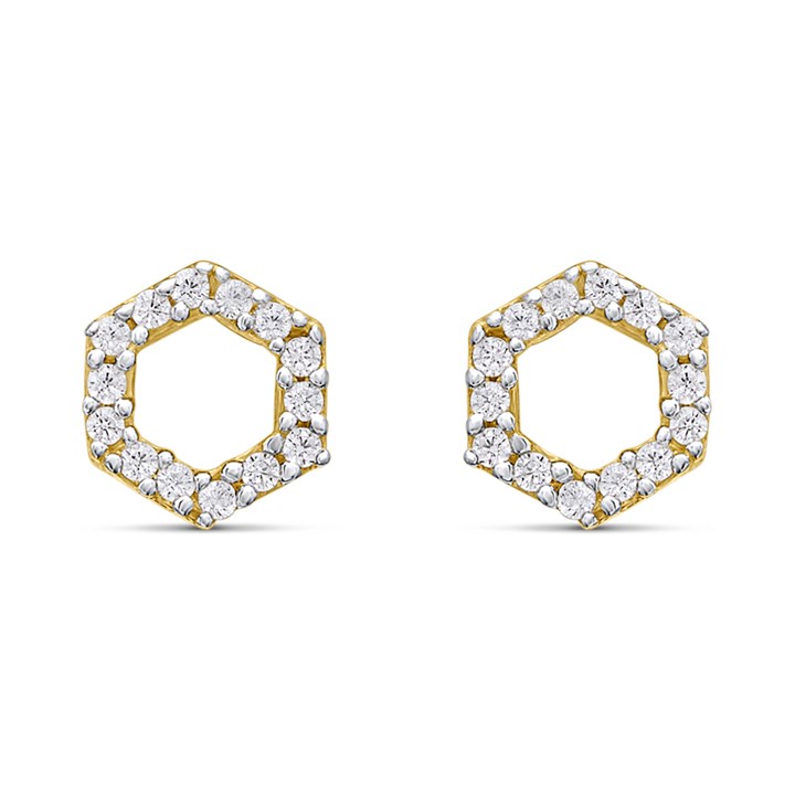 18ct Gold Vermeil CZ Hexagon Earrings - M5201