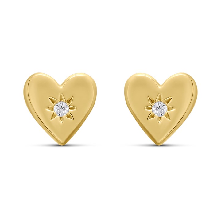 18ct Gold Vermeil CZ Heart Stud Earrings - M5202