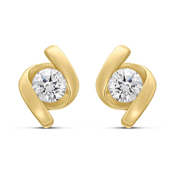 18ct Gold Plated Silver Vermeil CZ Flame Stud Earrings - M5208