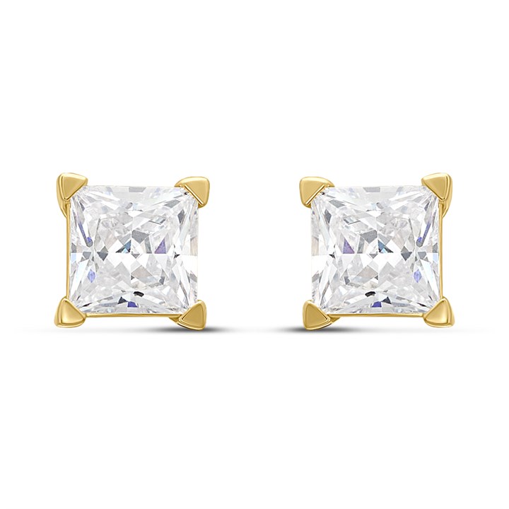 18ct Gold Plated Silver Vermeil CZ Square Stud Earrings - M5219