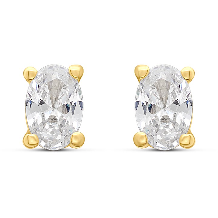 18ct Gold Plated Silver Vermeil CZ Oval Stud Earrings - M5220
