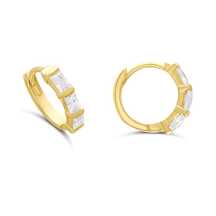 18ct Gold Vermeil CZ Baguette Huggie Earrings - 12mm - M5302