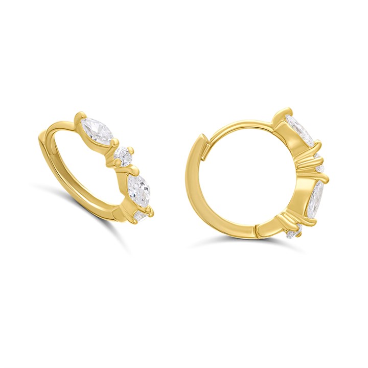 18ct Gold Vermeil CZ Fancy Huggie Earrings - 12mm - M5303