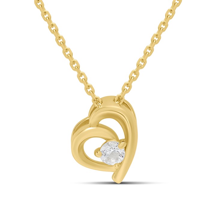 18ct Gold Vermeil White Topaz Heart Necklace - M6043