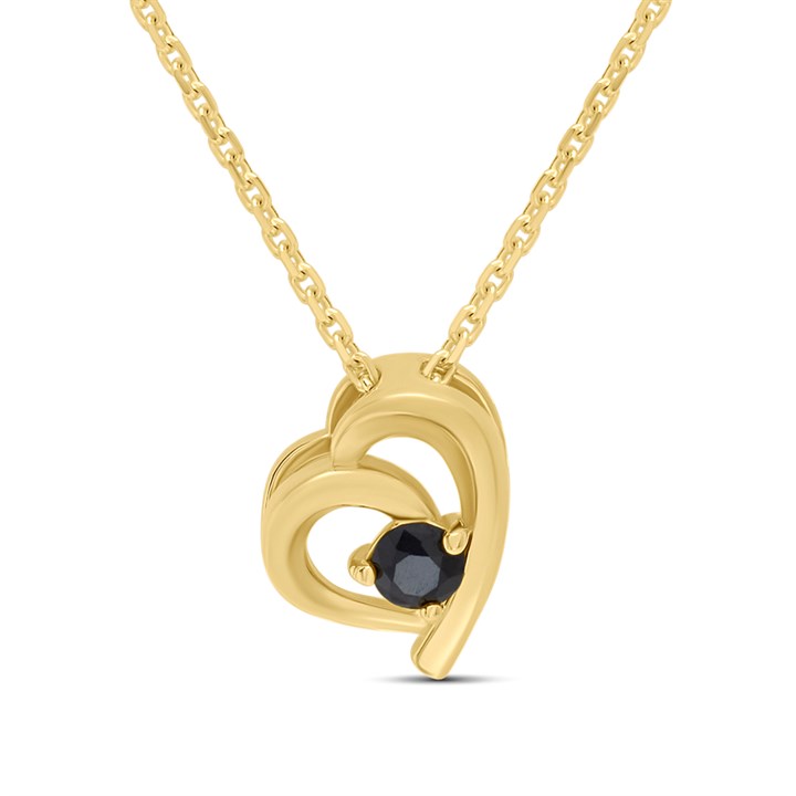 18ct Gold Vermeil Black Sapphire Heart Necklace - M6048