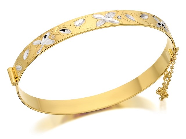 Rolled Gold Two Tone Butterfly And Flowers Hinged Bangle - M9350