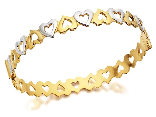 Two Colour Rolled Gold Hearts Hinged Bangle - M9352