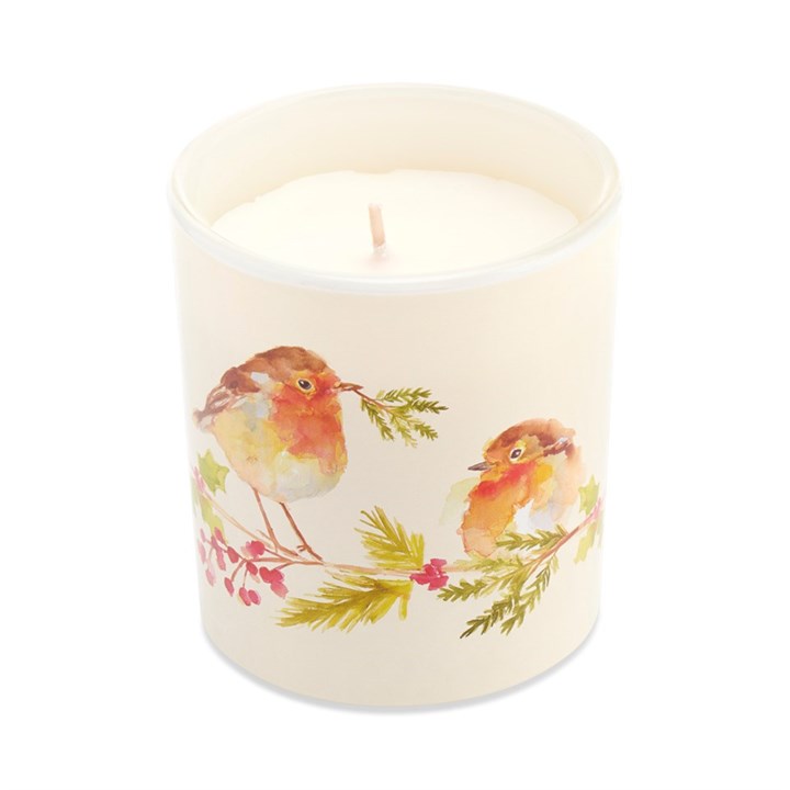 Winter Robins On Holly Candle - P2290