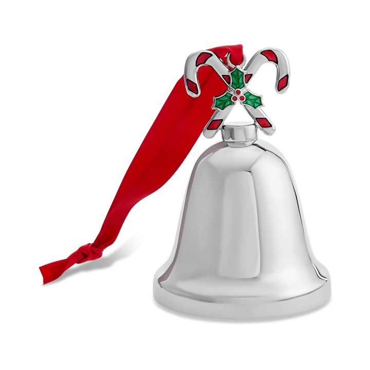 Silver Plated Candy Cane Xmas Bell Hanging Ornament - P2296