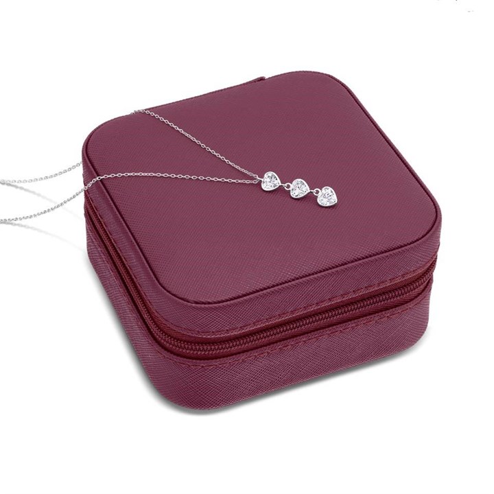 Maroon Travel Jewel Box With Silver CZ Pendant - P55176