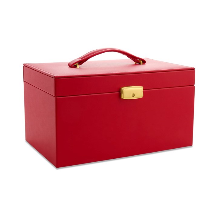 Large Red Bonded Leather Jewel Box With Tray - P55184