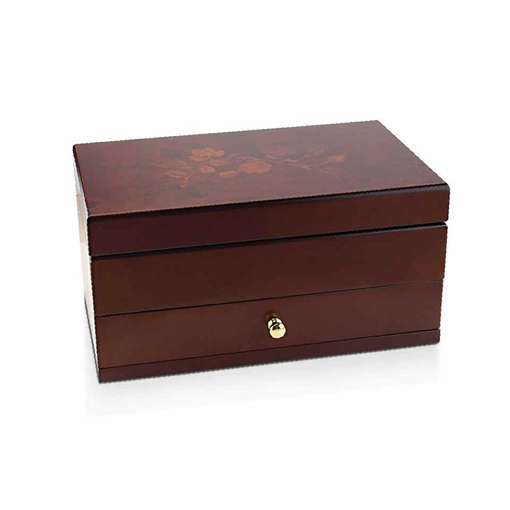 Mele & Co Walnut Finish Floral Jewellery Box - P56141