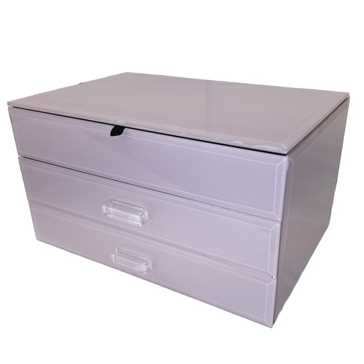 Large Lilac Two Drawer Glass Jewel Box - P56176