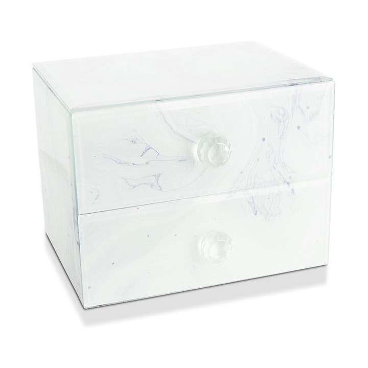 White Marble Design Glass Two Drawer Jewel Box - P56177