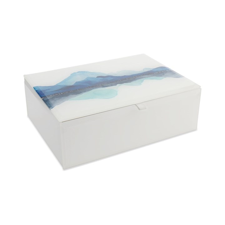 White And Blue Glass Jewellery Box - P56184