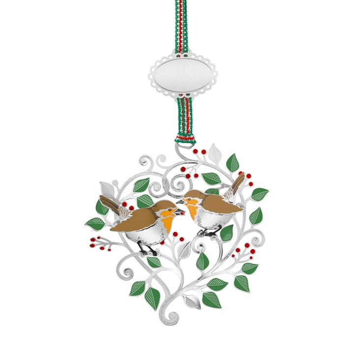 Newbridge Silverware Winter Robins In Heart Scroll - P59234