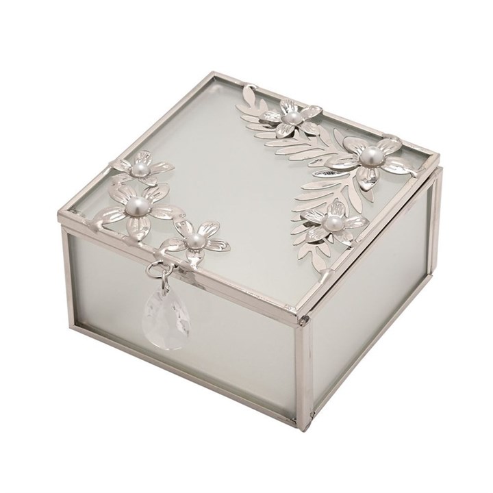 Sophia Silver Tone Daisy Square Trinket Box - P60128