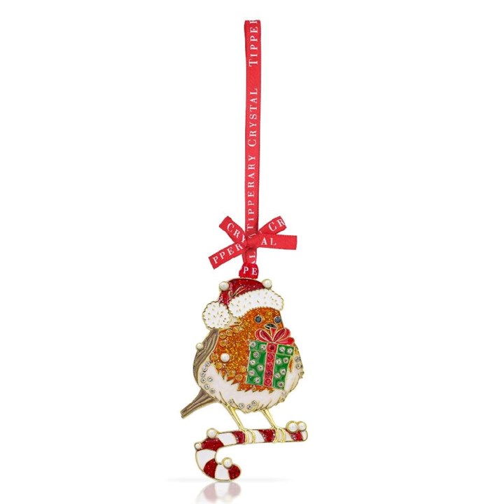 Tipperary Crystal 153028 Robin With Gifts Hanging Decoration - P6302