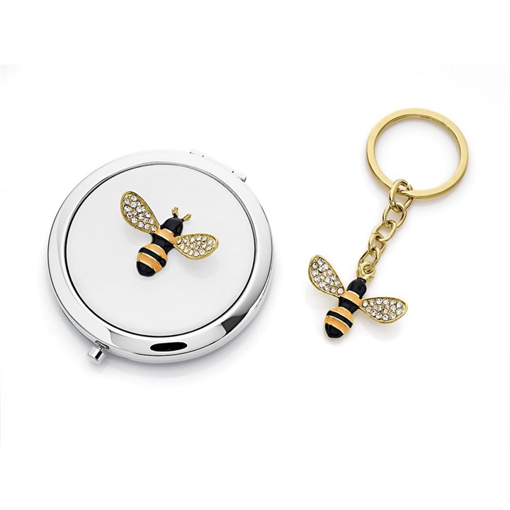 Sophia Silver Plated Bee Compact Mirror And Keyring Gift Set - P65255