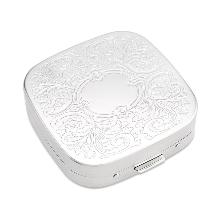 Nickel Plated Scroll Design Pill Box - P65337