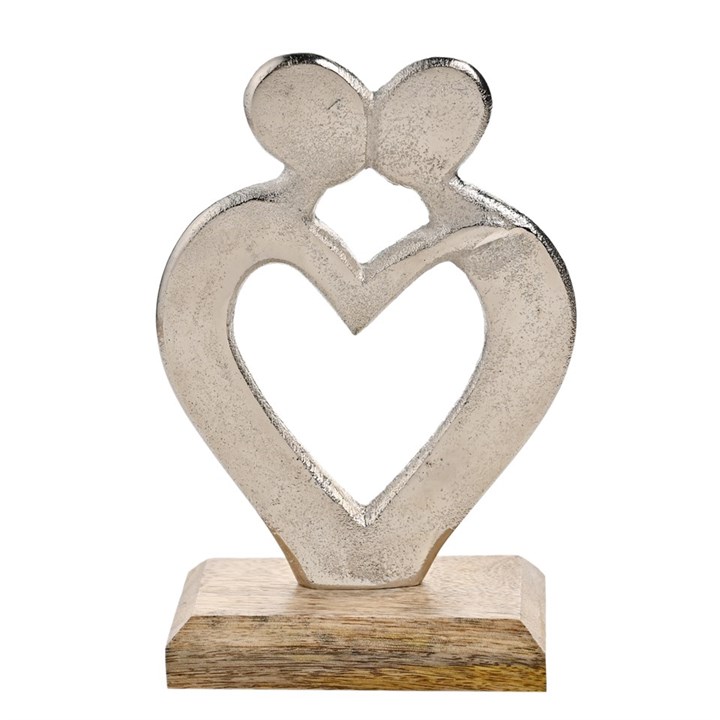 Hestia Silver Coloured Metal Heart on Wooden Base - P71229
