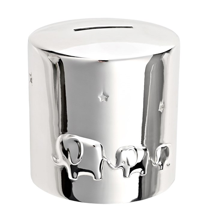 Bambino Silver Plated Money Box With Elephants - P75132