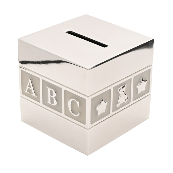 BM300 Bambino Silver Plated ABC/123 Cube Money Box - P75143