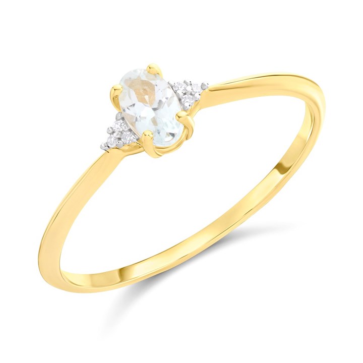 9ct Gold Aquamarine And Diamond Ring - R0203