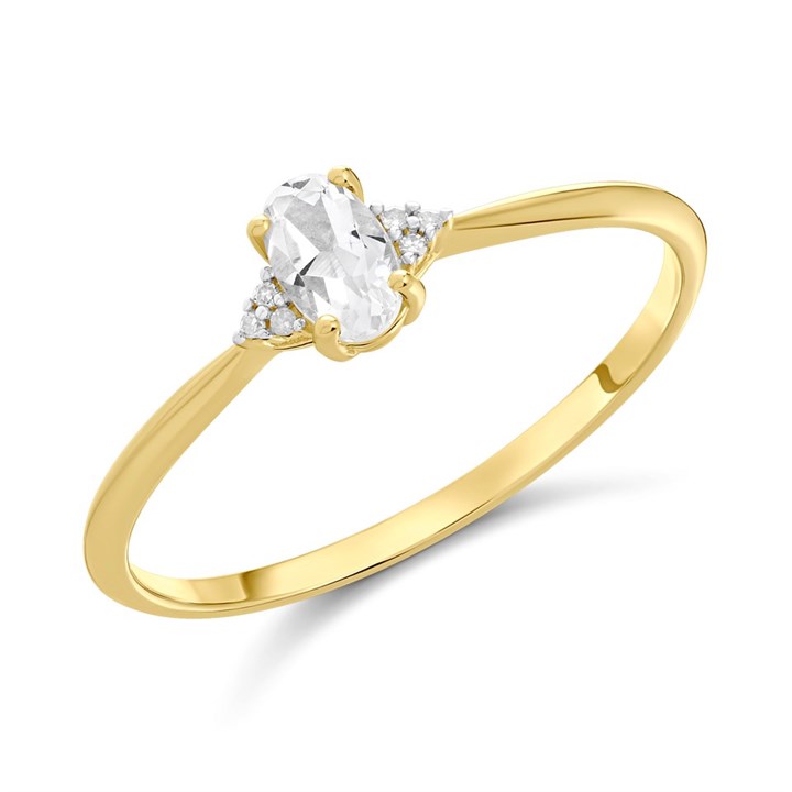 9ct Gold White Topaz And Diamond Birthstone Ring - April - R0204