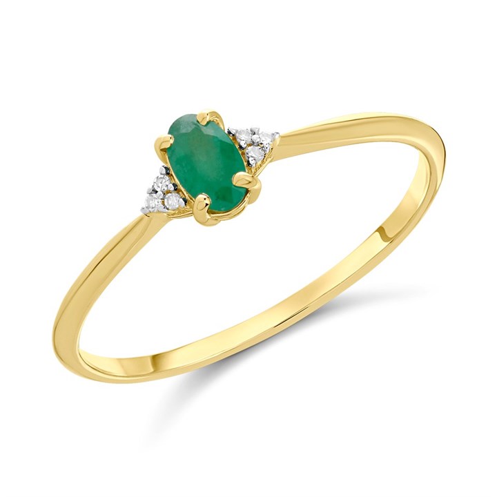 9ct Gold Emerald And Diamond Birthstone Ring - May - R0205