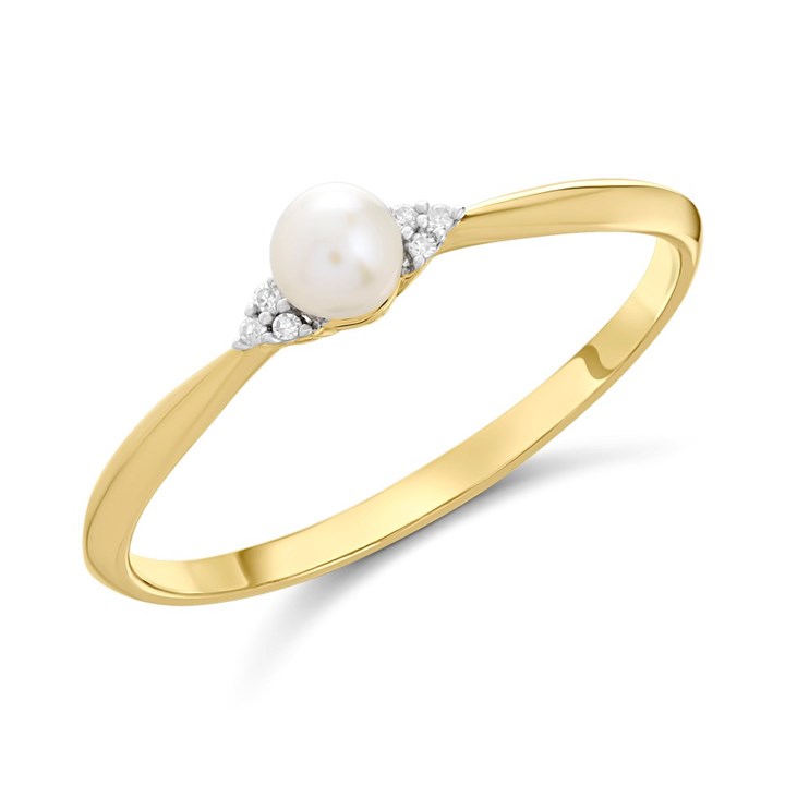 9ct Gold Pearl And Diamond Birthstone Ring - June - R0206