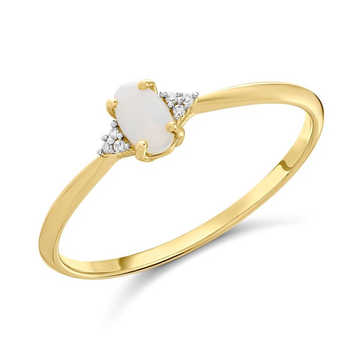 9ct Gold Opal And Diamond Birthstone Ring - October - R0210