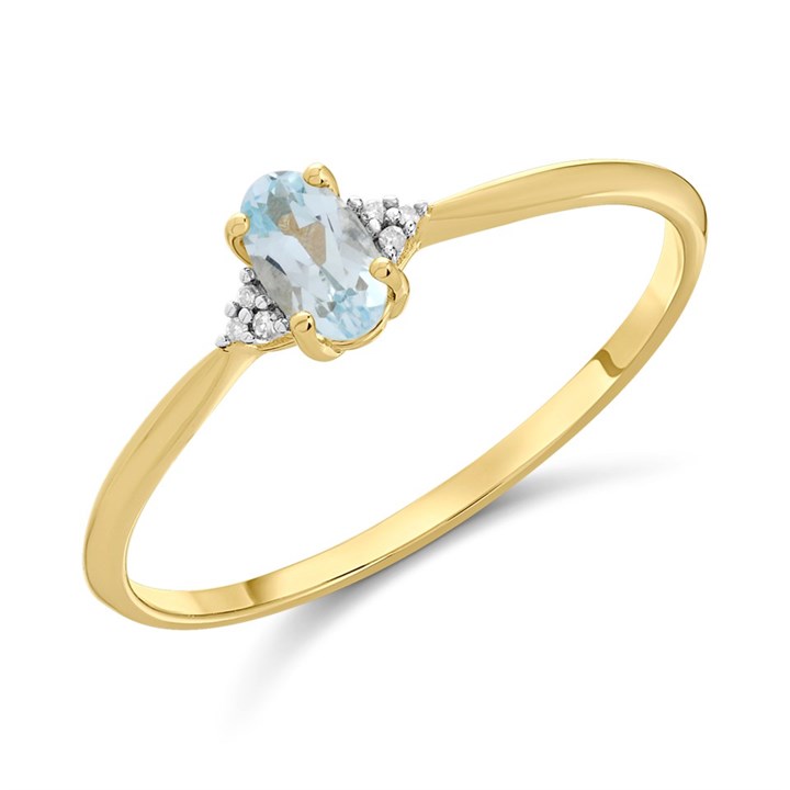9ct Gold Blue Topaz And Diamond Birthstone Ring - December - R0212