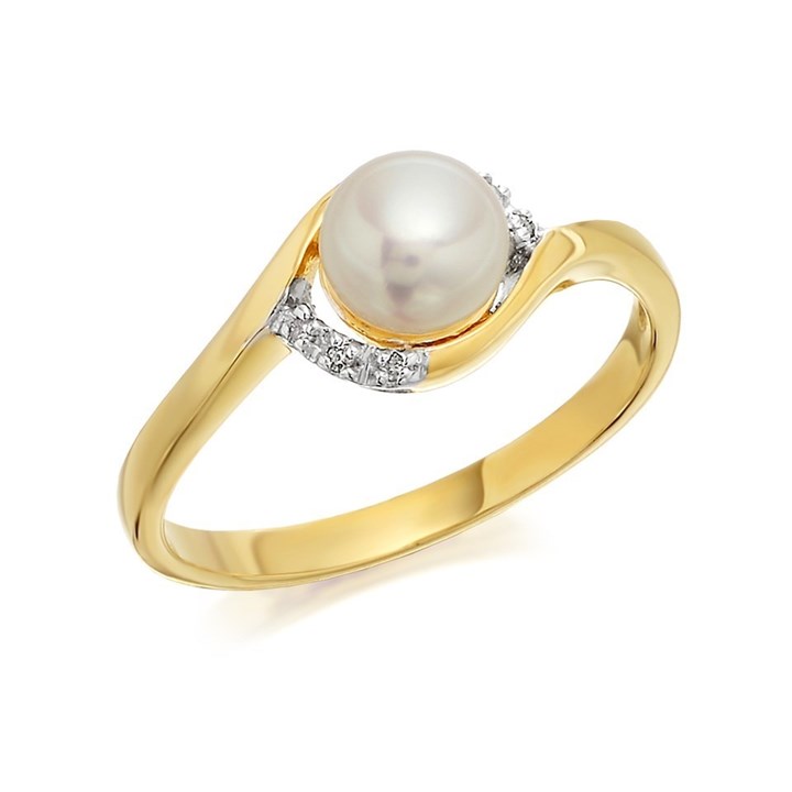 9ct Gold Freshwater Pearl And Diamond Ring - R0906