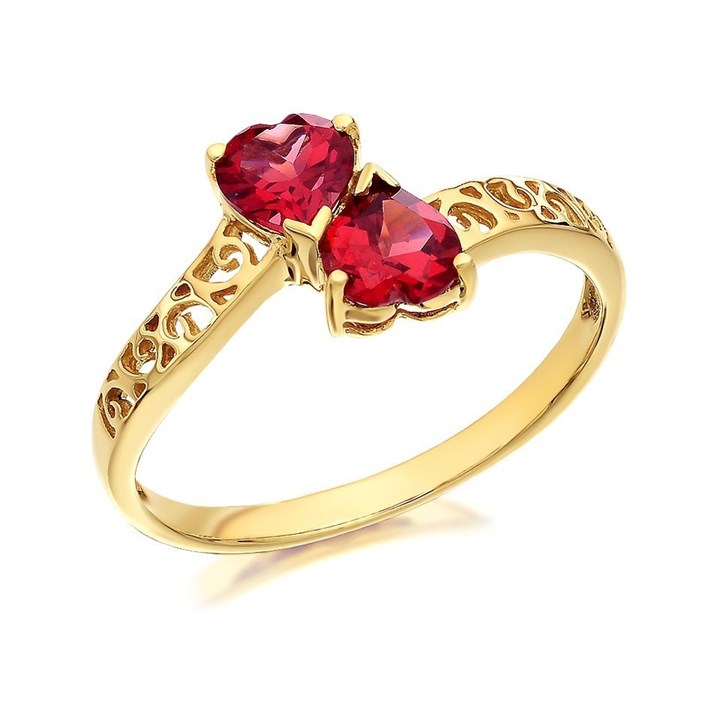 9ct Gold Double Heart Garnet Crossover Ring - R0928