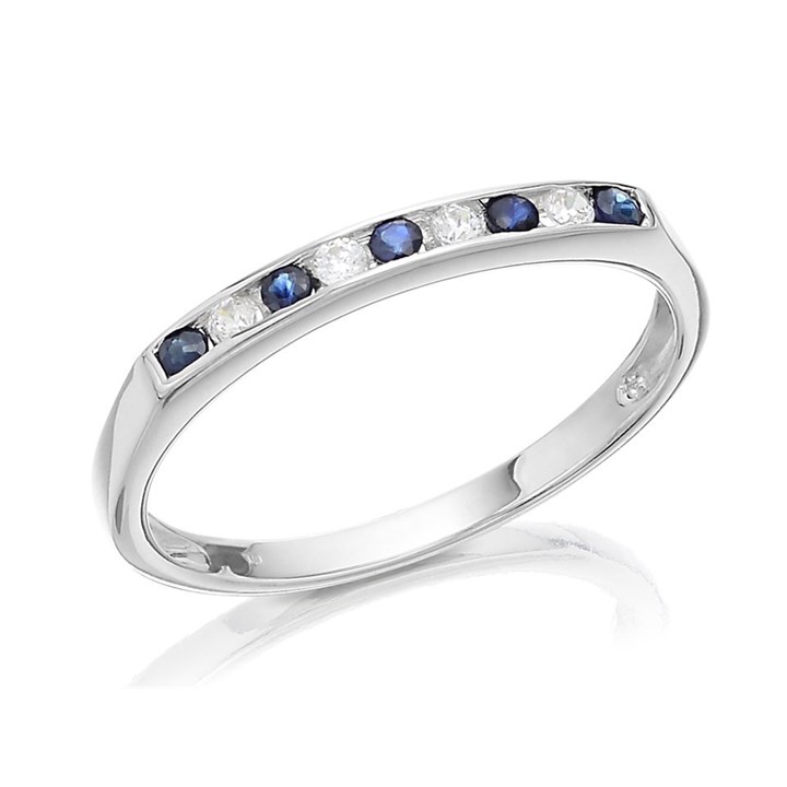 9ct White Gold Sapphire And Cubic Zirconia Half Eternity Ring - R0937