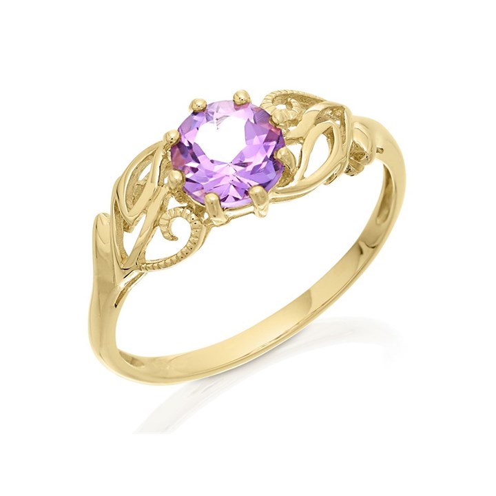 9ct Gold Amethyst Leaf Scroll Ring - R0939